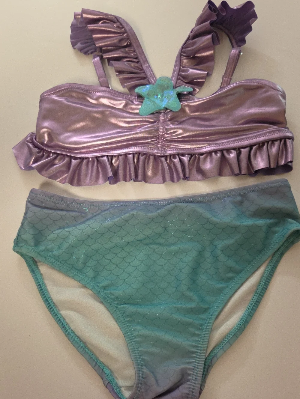 Girls approximate Size 6/8  Mermaid three-Piece Set - Purple & Teal